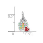 Sterling Silver Rhodium-plated Polished Green/Yellow/Orange/Red Enamel Butterfly And Heart Childrens Pendant - Image 4