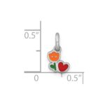 Sterling Silver Rhodium-plated Polished Orange/Red/Green Enamel Flower With Heart Childrens Pendant - Image 4