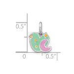 Sterling Silver Rhodium-plated Polished Green/Pink/Yellow Enamel Heart And Moon Childrens Pendant - Image 4