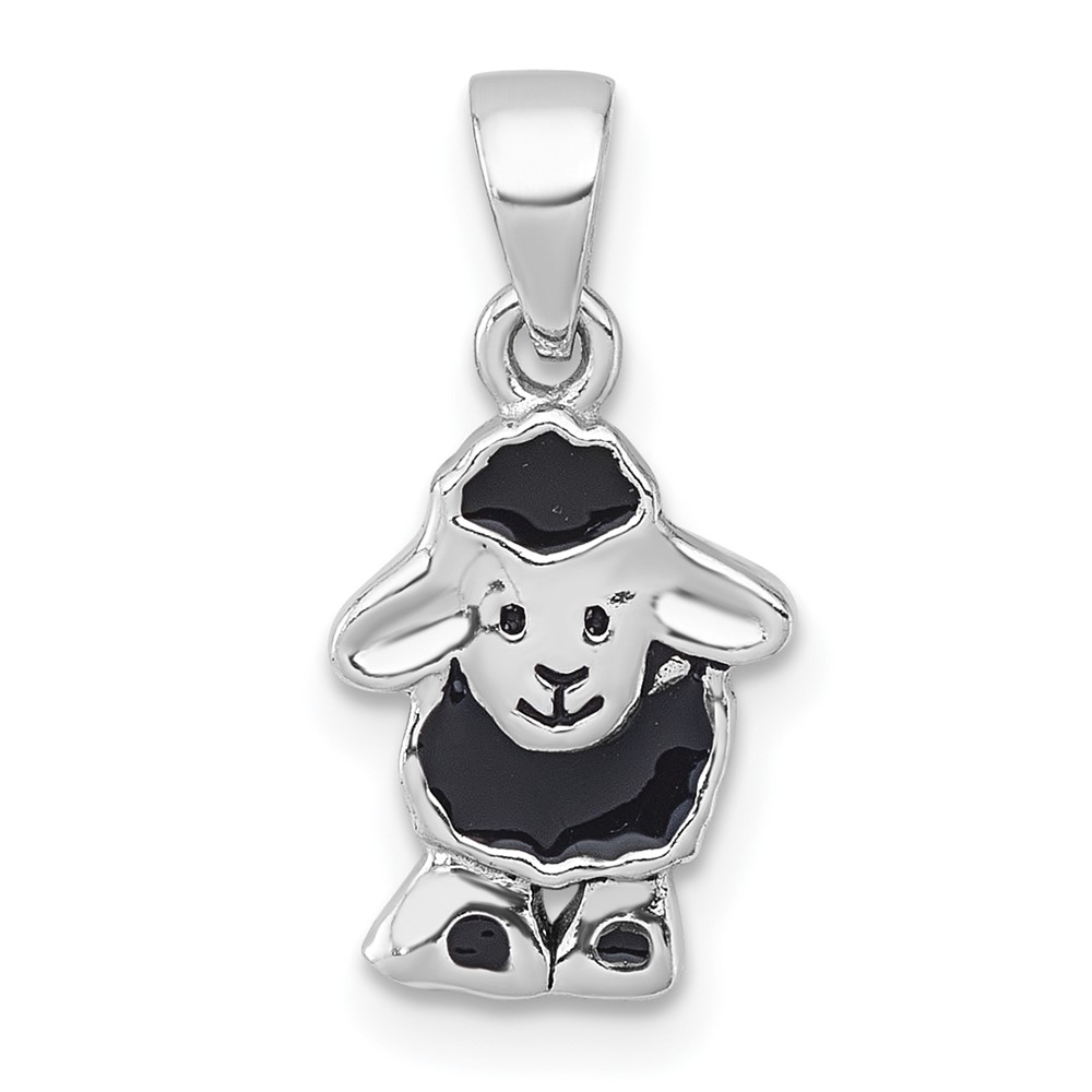 QP5980.jpg Sterling Silver Rhodium-plated Polished with Black Enamel Sheep Charm Pendant - Image 1