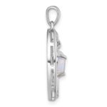 Sterling Silver Rhodium-plated Polished Fancy Lab Created Opal and White Topaz Oval Pendant - Image 2