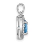 Sterling Silver Rhodium-plated Polished Checker-cut Round Light Swiss Blue Topaz and White Topaz Circle Pendant - Image 2