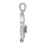 Sterling Silver Rhodium-plated Polished and Beaded Amethyst Filigree Heart Pendant - Image 2