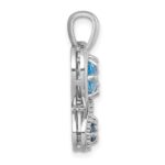 Sterling Silver Rhodium-plated Polished Light Swiss Blue Topaz and London Blue Topaz Heart Butterfly Pendant - Image 2