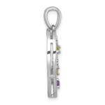 Sterling Silver Rhodium-plated Polished Amethyst and Peridot Flowers in Heart Pendant - Image 2