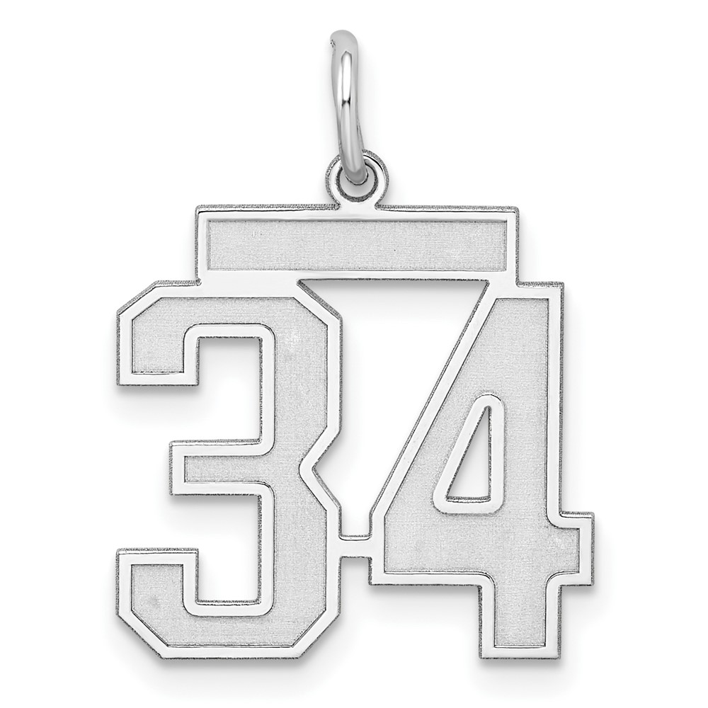 QPM34.jpg Sterling Silver/Rhodium-plated Satin Number 34 Charm - Image 1
