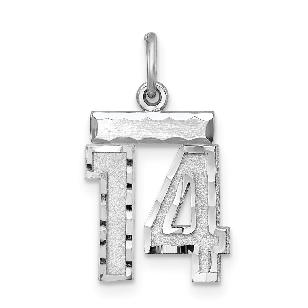 QSN14.jpg Sterling Silver Rhodium-plated Diamond-cut #14 Charm - Image 1