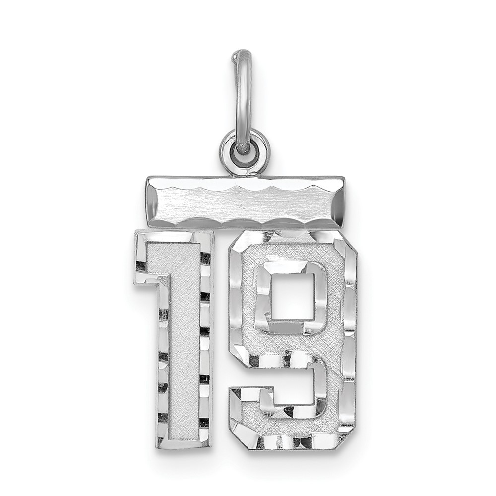 QSN19.jpg Sterling Silver Rhodium-plated Diamond-cut #19 Charm - Image 1