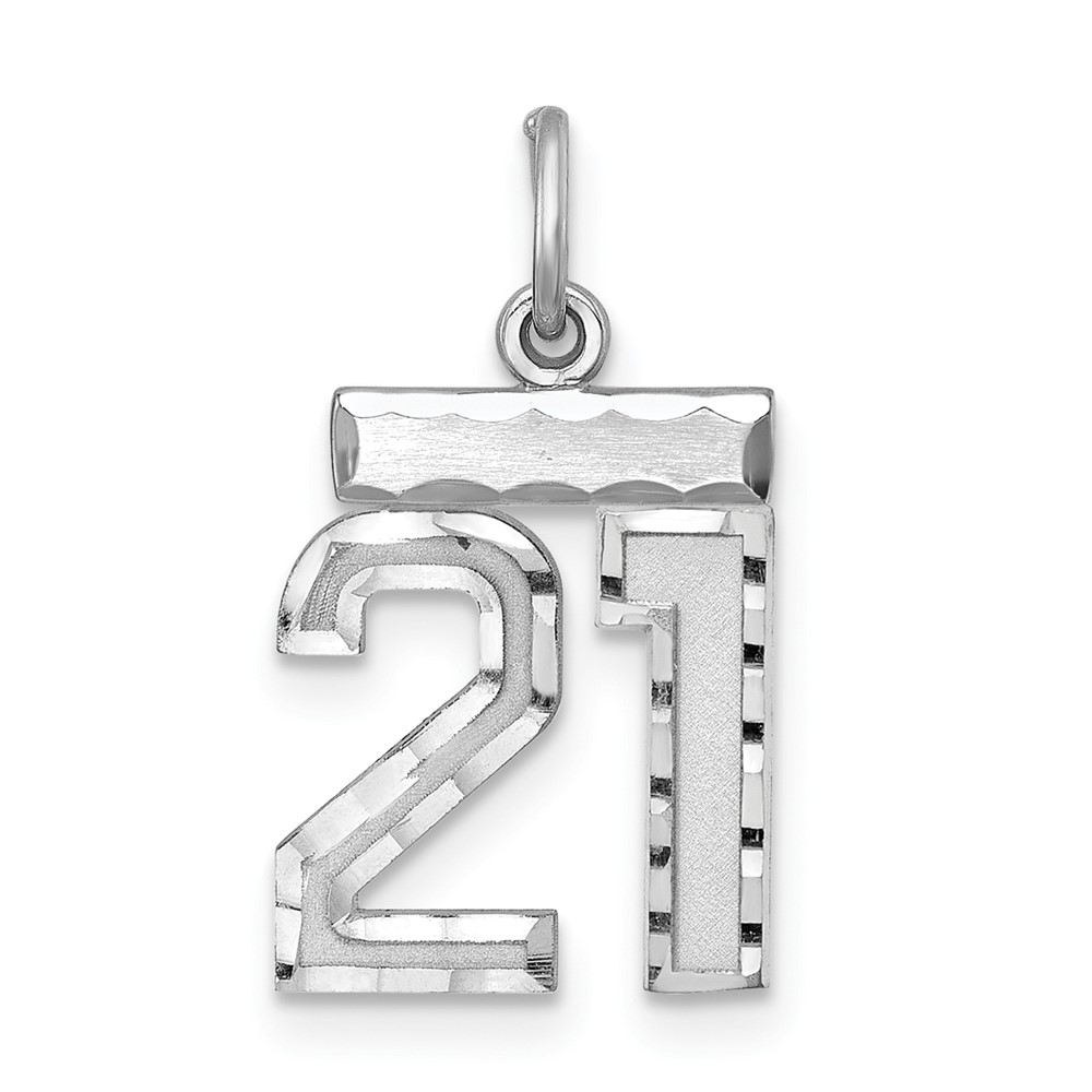 QSN21.jpg Sterling Silver Rhodium-plated Diamond-cut #21 Charm - Image 1