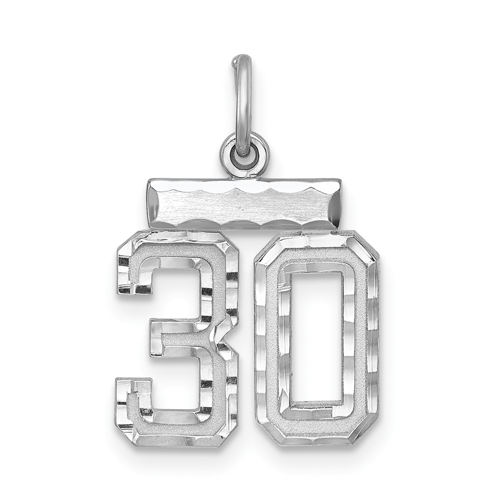 QSN30.jpg Sterling Silver Rhodium-plated Diamond-cut #30 Charm - Image 1