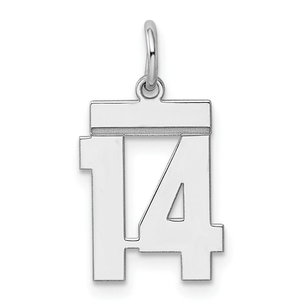 QSS14.jpg Sterling Silver/Rhodium-plated Polished Number 14 Charm - Image 1
