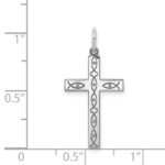 Sterling Silver Rhodium-plated Laser Designed Cross Pendant - Image 4