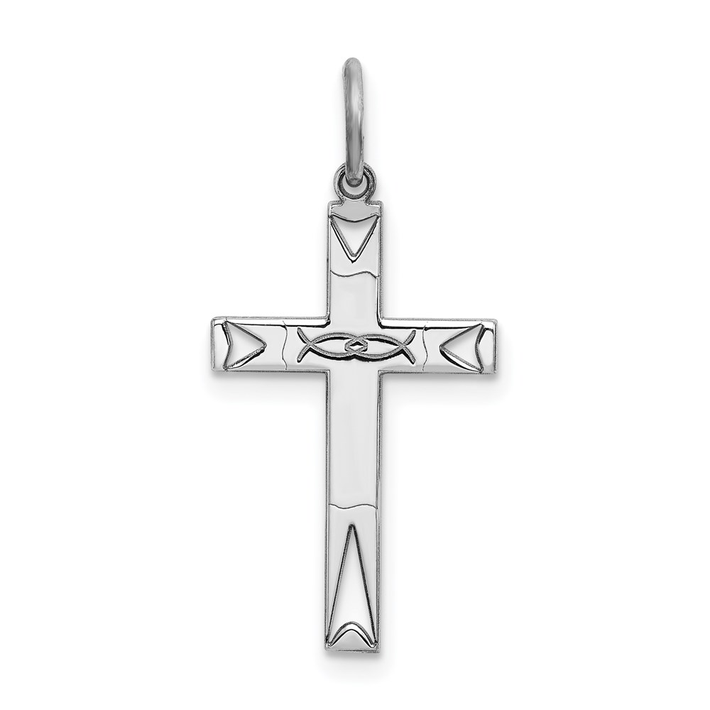 QXR153.jpg Sterling Silver Rhodium-plated Laser Designed Cross Pendant - Image 1