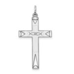 Sterling Silver Rhodium-plated Laser Designed Cross Pendant
