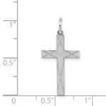 Sterling Silver Rhodium-plated Laser Designed Cross Pendant - Image 3