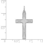 Sterling Silver Rhodium-plated Laser Designed Cross Pendant - Image 3
