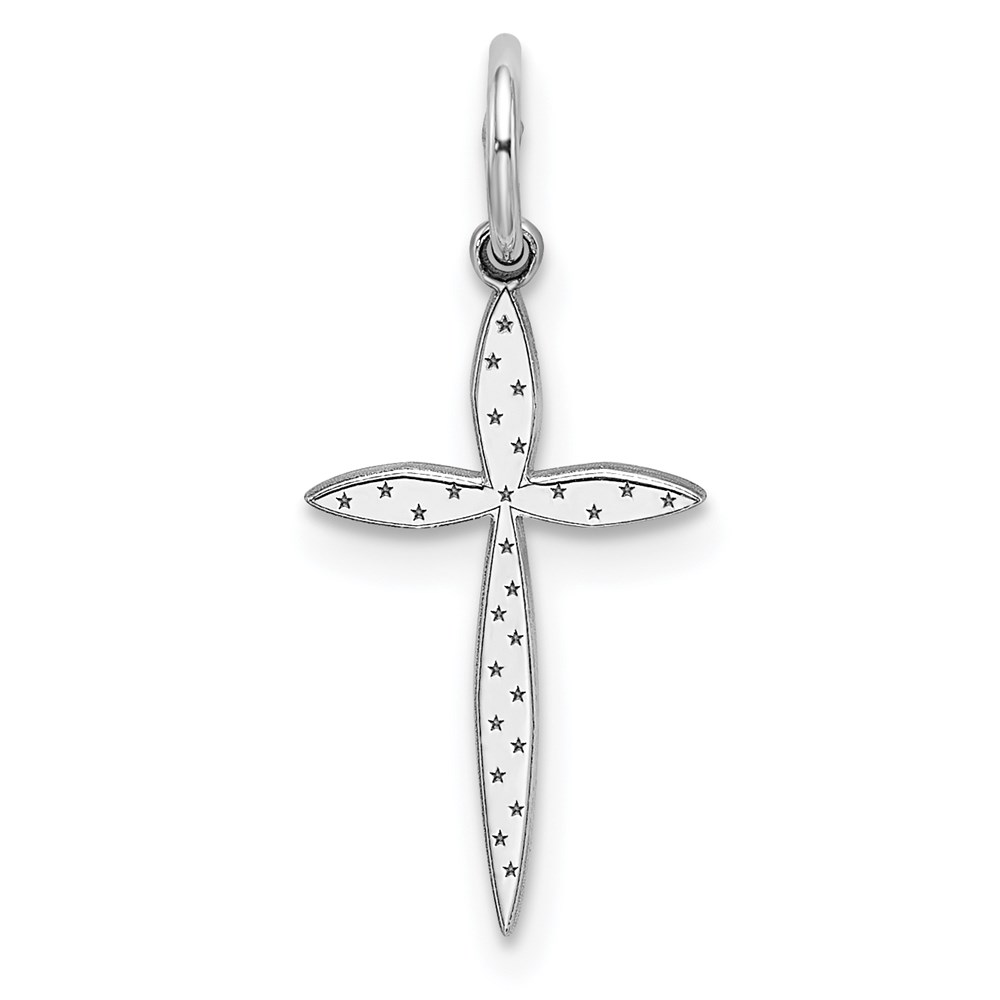 QXR179.jpg Sterling Silver Rhodium-plated Laser Designed Cross Charm - Image 1
