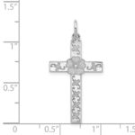 Sterling Silver Rhodium-plated Laser Designed Cross Pendant - Image 3
