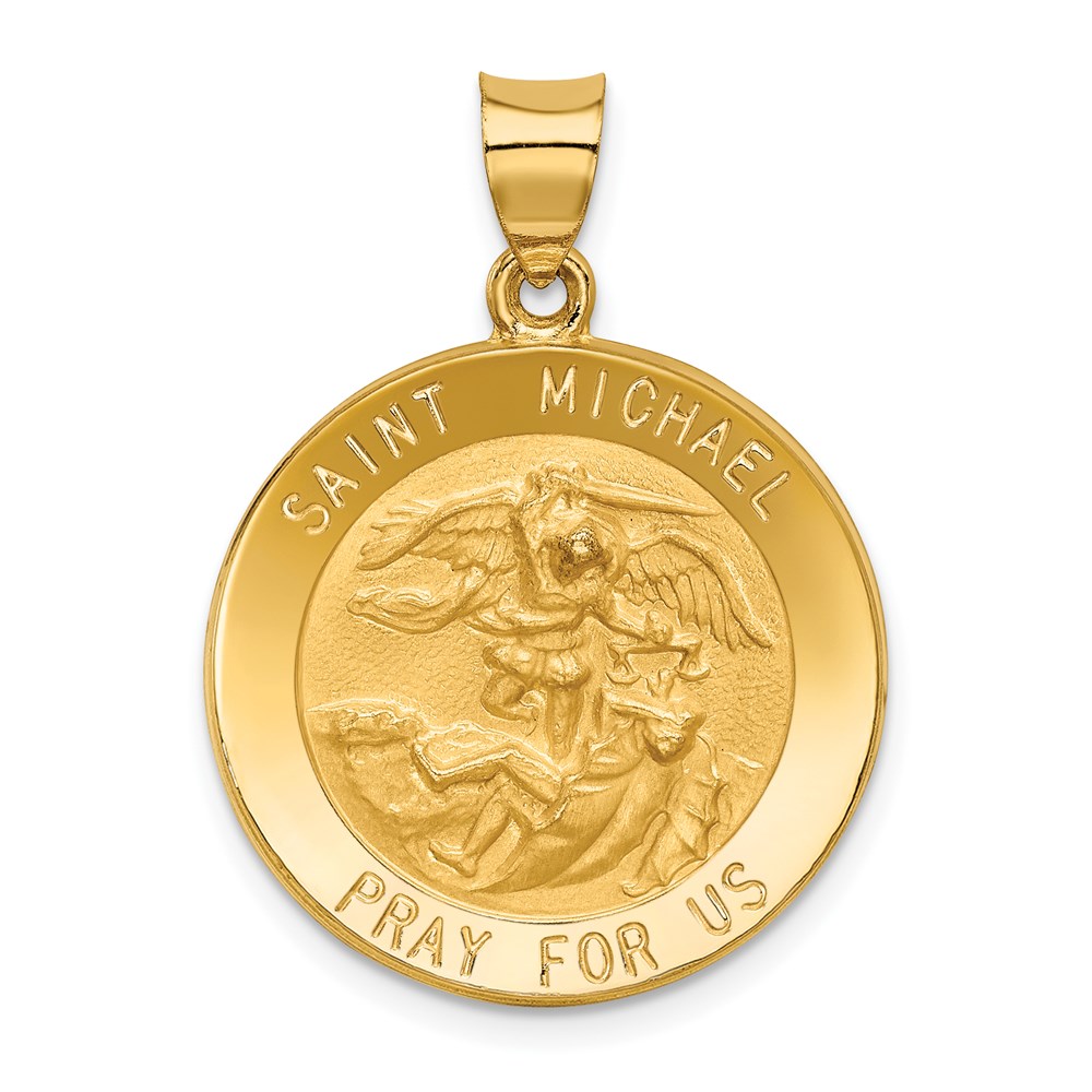 REL148.jpg 14k Polished and Satin Hollow St. Michael Medal Round Pendant - Image 1