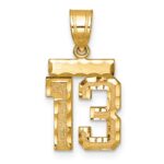 14k Small Brushed Diamond-cut Number 13 Charm