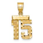 14k Small Brushed Diamond-cut Number 15 Charm