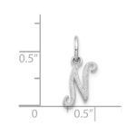 14KW White Gold Casted Script Letter N Initial Charm - Image 3