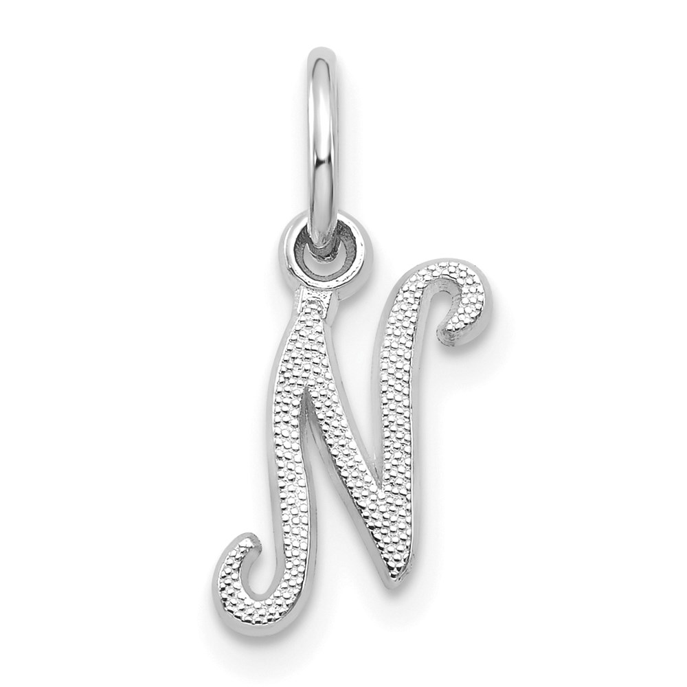 WCH138-N.jpg 14KW White Gold Casted Script Letter N Initial Charm - Image 1