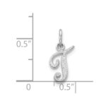 14KW White Gold Casted Script Letter T Initial Charm - Image 3