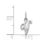 14KW White Gold Casted Script Letter V Initial Charm - Image 3