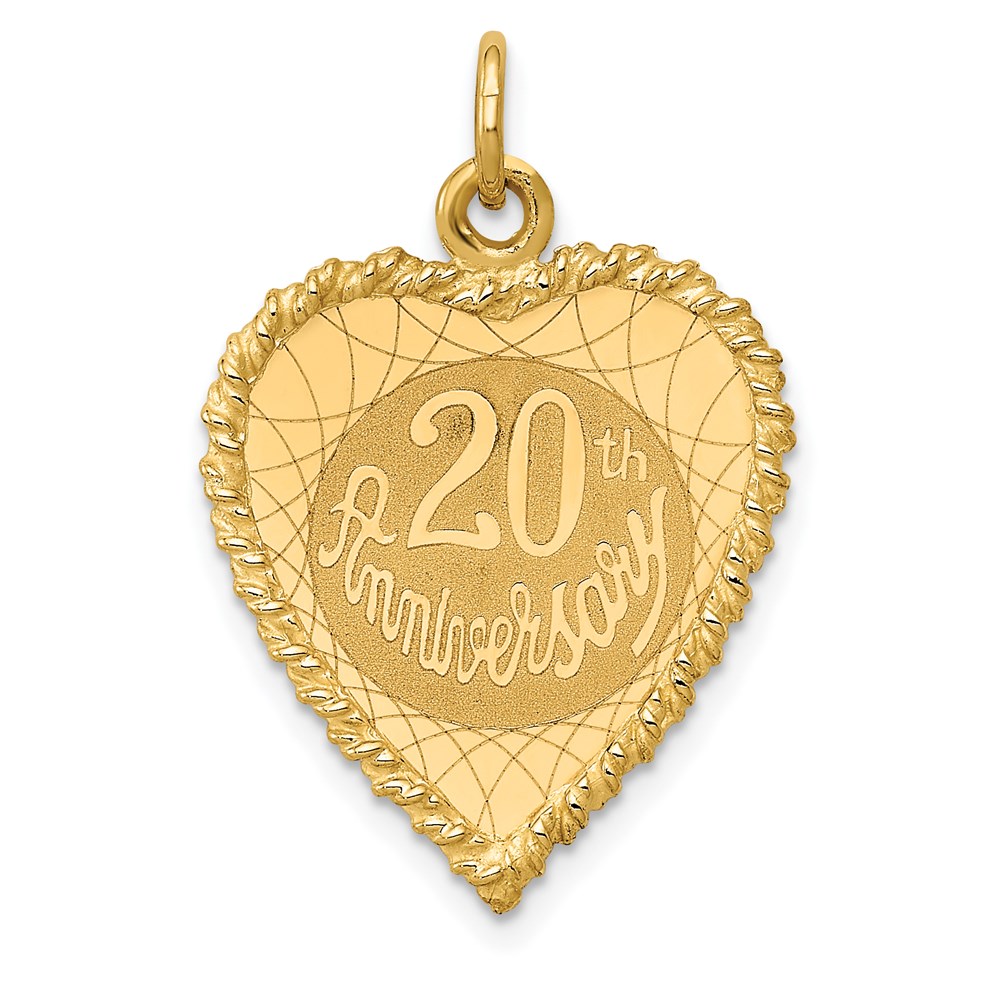 XAC582.jpg 14K 20th ANNIVERSARY 19mm Engravable Rope-Edge Heart Charm - Image 1