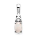 14k White Gold 6x4 Oval October/Opal and Diamond Pendant