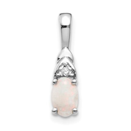 14k White Gold 6x4 Oval October/Opal and Diamond Pendant