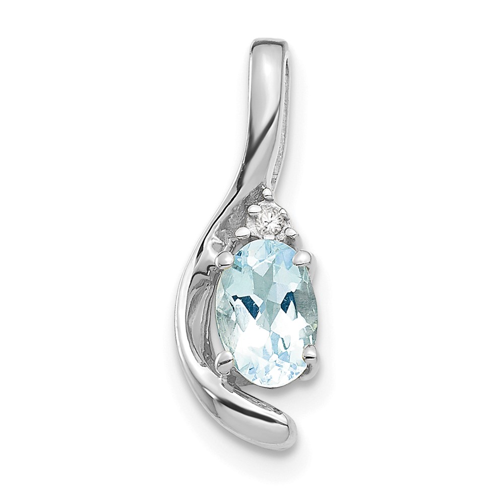 XBS384.jpg 14k White Gold 6x4 Oval March/Aquamarine and Diamond Pendant - Image 1