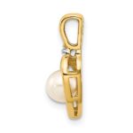 14k 5.5mm June/Freshwater Cultured Pearl and Diamond Heart Pendant - Image 2