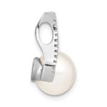 14k White Gold 9-10mm White Button Freshwater Cultured Pearl and Diamond Chain Slide - Image 2