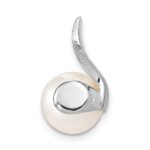 14k White Gold 9-10mm White Button Freshwater Cultured Pearl and Diamond Chain Slide - Image 4