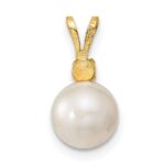 14k 7-8mm White Round Freshwater Cultured Pearl and .21EM Emerald Post Earrings and Pendant Set - Image 4