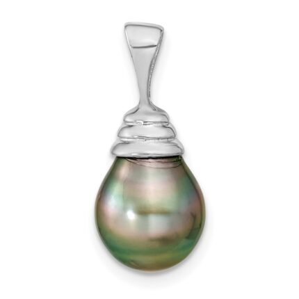 14k White Gold 9-10mm Black Teardrop Tahitian Saltwater Cultured Pearl Pendant