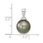 14k White Gold 10-11mm Black Round Tahitian Saltwater Cultured Pearl Pendant - Image 2