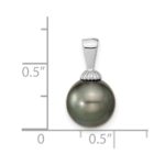 14k White Gold 9-10mm Black Round Tahitian Saltwater Cultured Pearl Pendant - Image 2