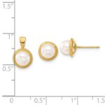 14k 5-6mm White Button Freshwater Cultured Pearl Post Earrings and Pendant Set - Image 3