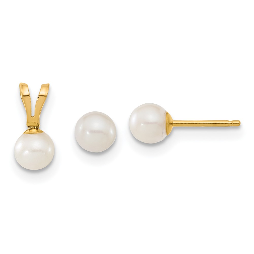 XF631SET.jpg 14k Children's 4-5mm White Round Freshwater Cultured Pearl Pendant and Post Earrings Set - Image 1