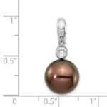14k White Gold 10-11mm Black Round Tahitian Saltwater Cultured Pearl and .07 Carat Diamond Pendant - Image 3