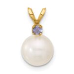 14k 7-7.5mm White Round Freshwater Cultured Pearl and .07TZ Tanzanite Pendant