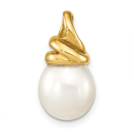 14K 9-10mm White Rice Freshwater Cultured Pearl Slide Fits up to 3mm Fancy Omega Only