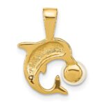 14k 5-6mm White Button Freshwater Cultured Pearl Dolphin Pendant - Image 4