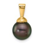 14k Polished 8-9mm Round Black Tahitian Saltwater Cultured Pearl Pendant - Image 3