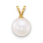 14k Polished 8-9mm Round White Freshwater Cultured Pearl Pendant