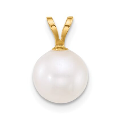 14k Polished 8-9mm Round White Freshwater Cultured Pearl Pendant