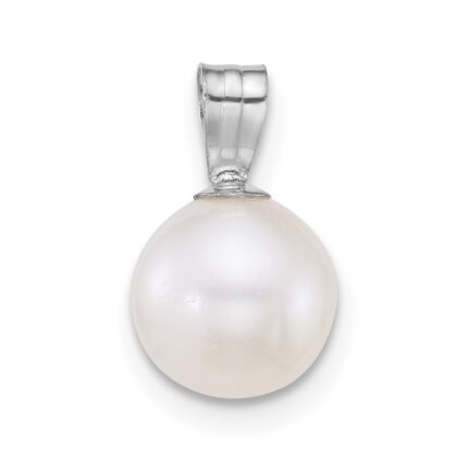 14k White Gold Polished 7-8mm Round White Freshwater Cultured Pearl Pendant